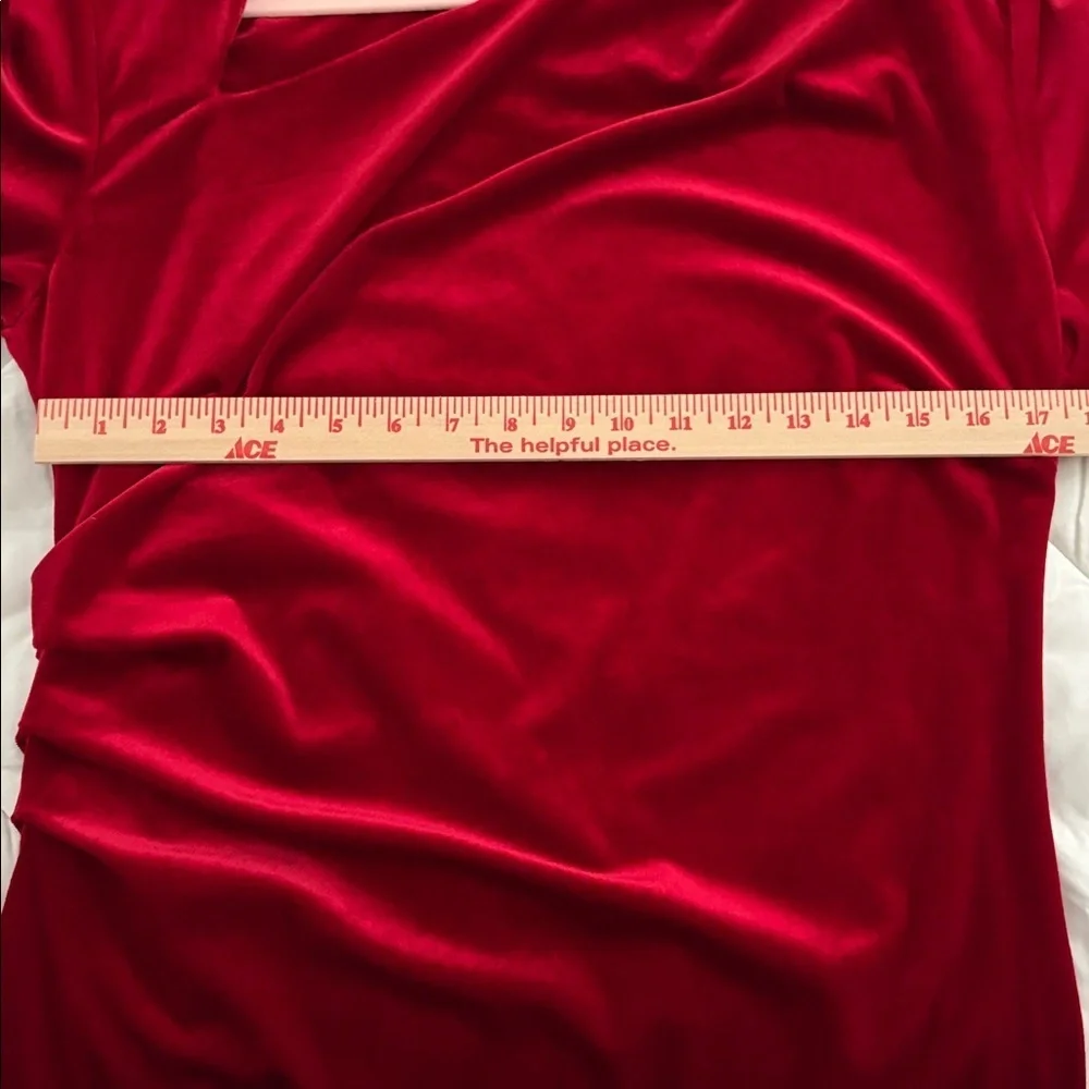 Zara Red Long Sleeve Holiday Dress. Soft Velvet Asymmetrical Neckline. Size XXL